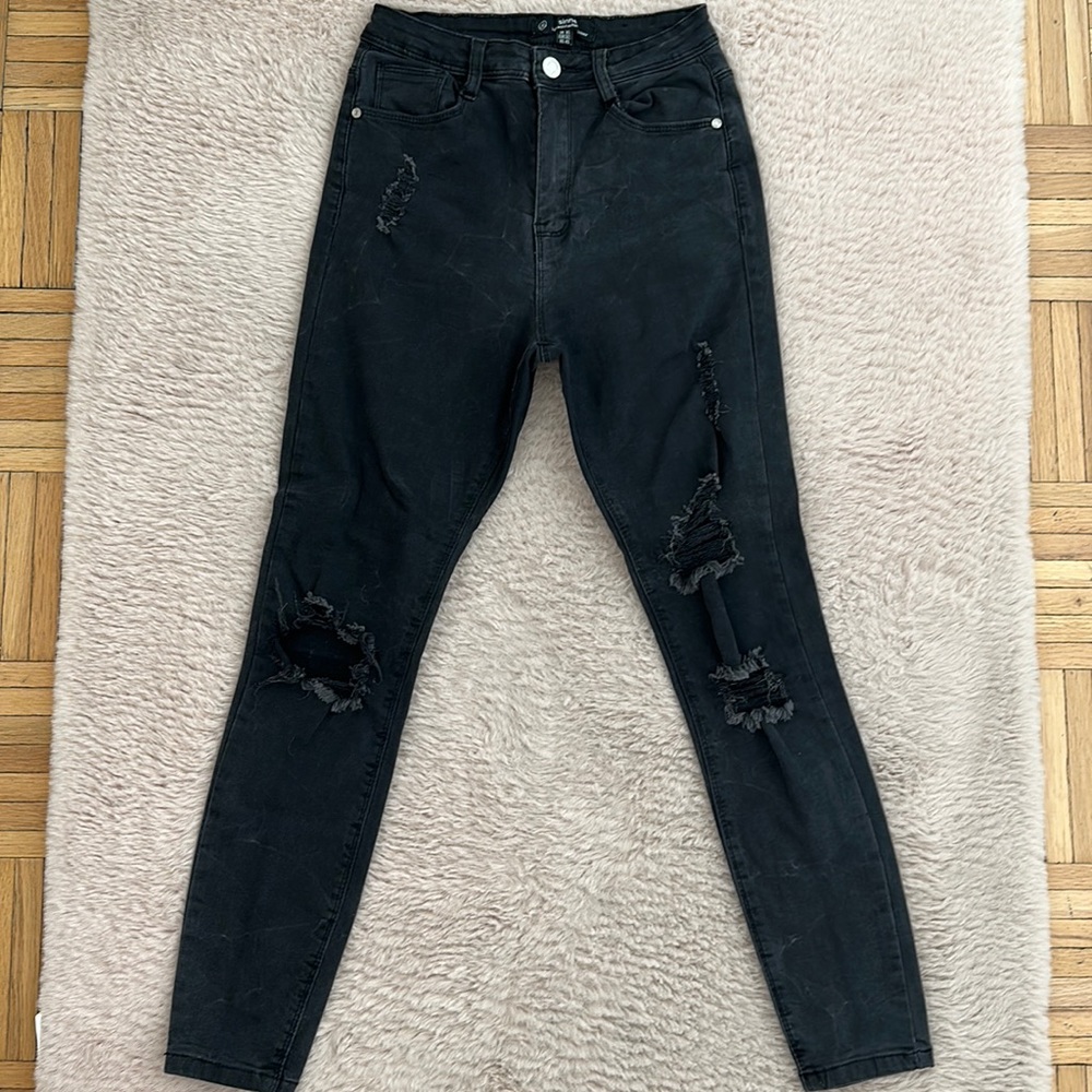 Missguided Black Sinner High Waisted Authentic Ripped Skinny Jeans